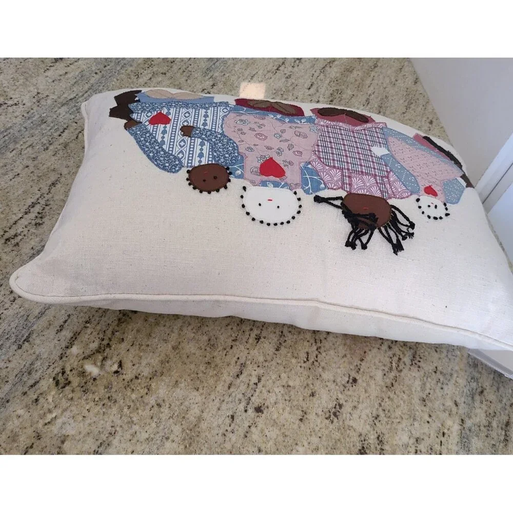 New! Southern Folk Art Handmade Multi-Racial Friendship Pillow Bantu Knots
